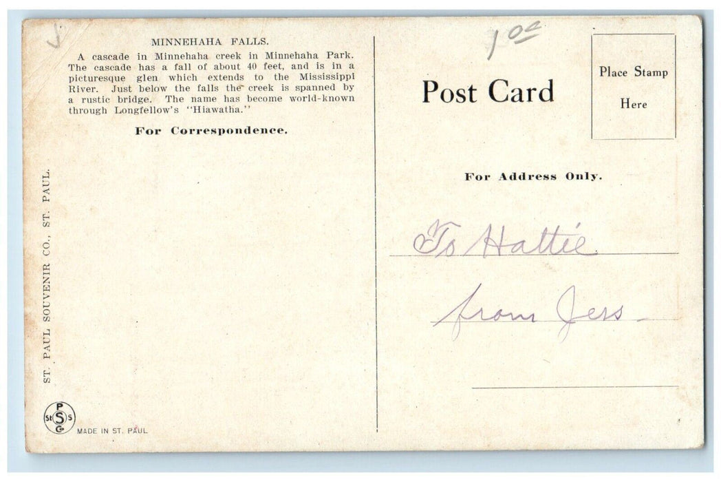 c1910 Minehaha Falls Creek Park Longfellows Hiawatha Minnesota Vintage Postcard