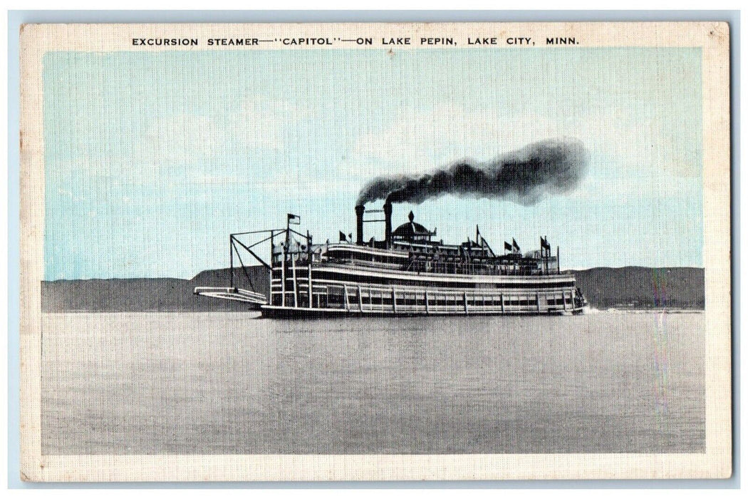 c1940 Excursion Steamer Capitol Lake Pepin Ferry Lake City Minnesota MN Postcard
