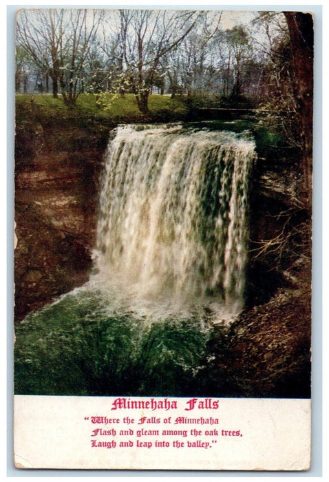 1909 Minnehaha Falls Where Falls Flash Gleam Oak Trees Valley Minnesota Postcard