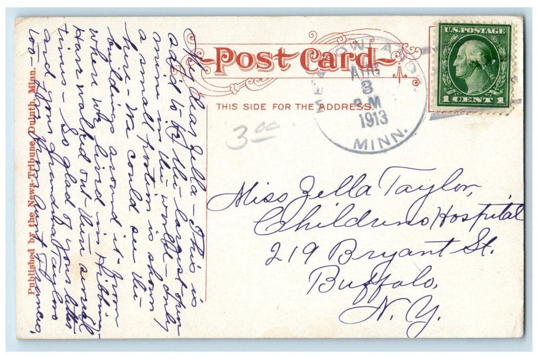 1913 Hull Rust Mahoning Mines Locomotive Train Rail Hibbing Minnesota Postcard