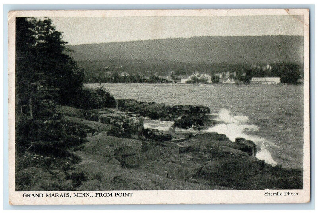 c1910 From Point Cliff Waves Mountain River Lake Grand Marais Minnesota Postcard