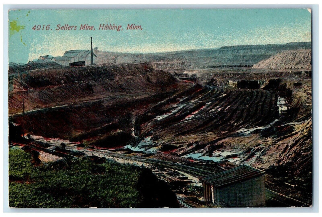 1914 Sellers Mine Railroad Factory Exterior Building Hibbing Minnesota Postcard