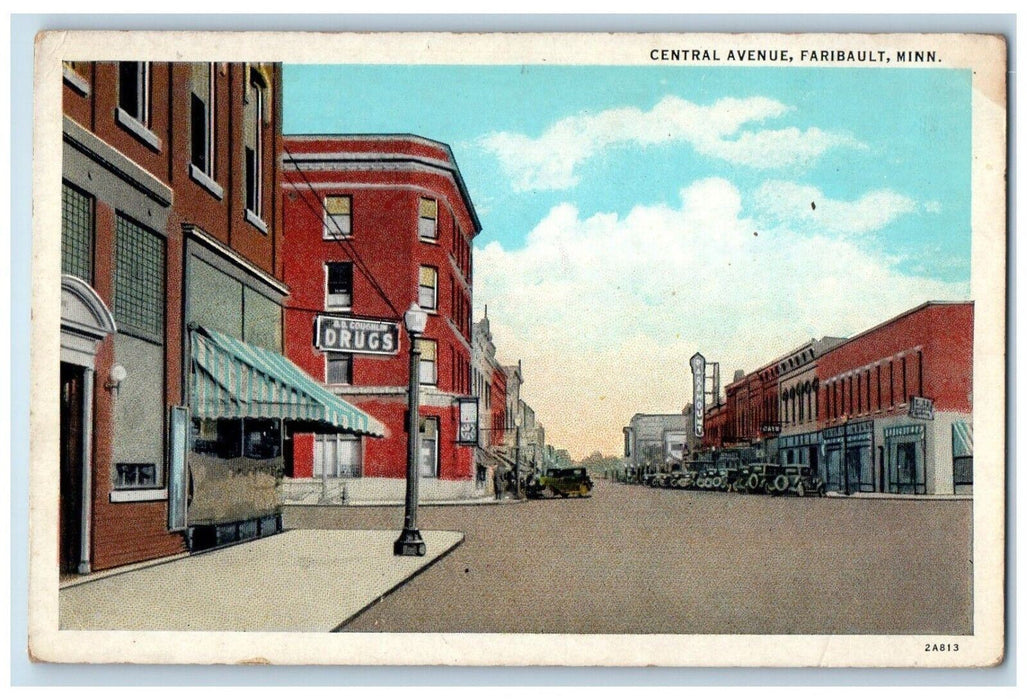 c1920 Central Avenue Exterior Store Building Street Faribault Minnesota Postcard