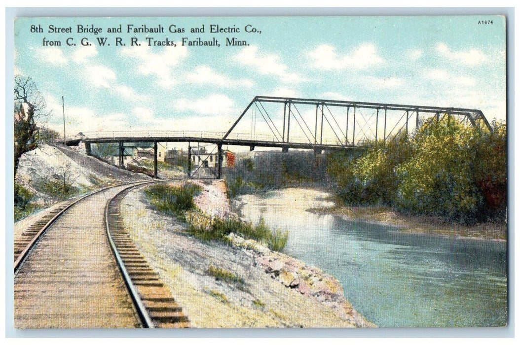 c1910 Street Bridge Faribault Gas Electric Tracks Faribault Minnesota Postcard