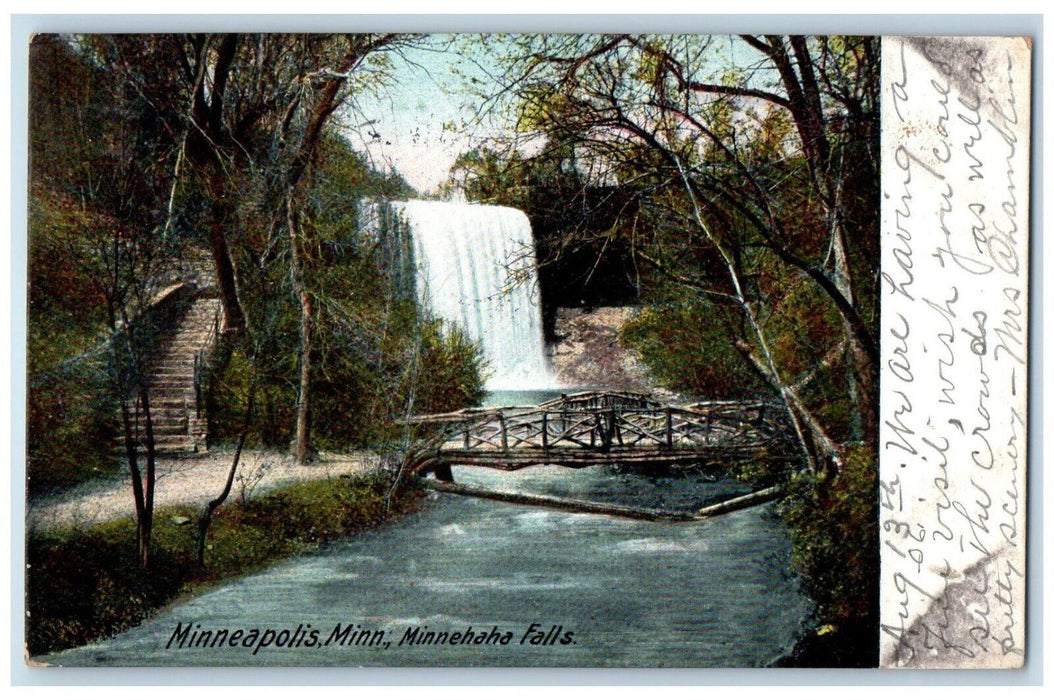 1906 Minnehaha Falls Bridge Stairs River Lake Minneapolis Minnesota MN Postcard