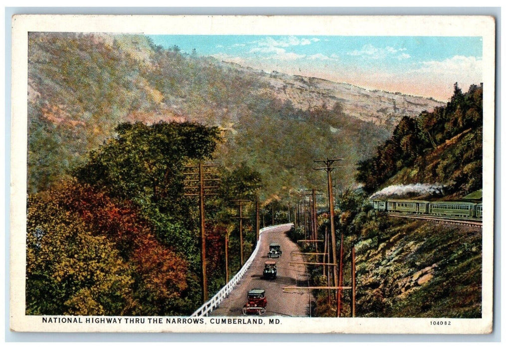 1931 National Highway Thru Narrows Cumberland Maryland Antique Vintage Postcard