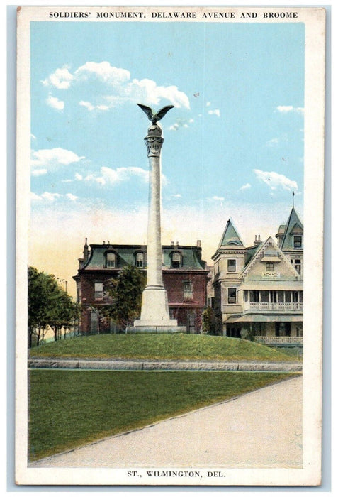 c1910 Soldiers Monument Delaware Avenue Broome Wilmington Delaware DE Postcard