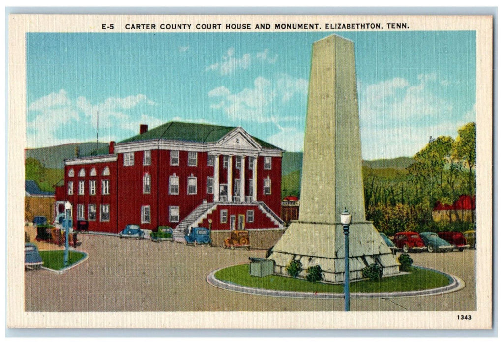 c1940's Carter County Court House Monument Elizabethton Tennessee TN Postcard