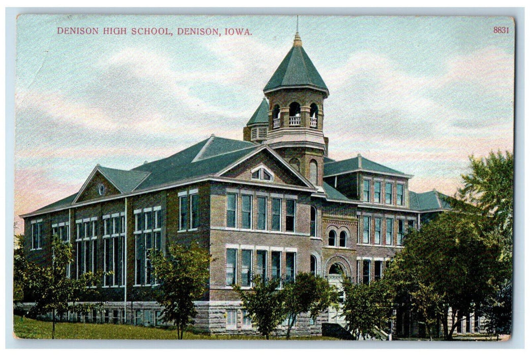 c1910 Building of Denison High School Denison Iowa IA Posted Antique Postcard