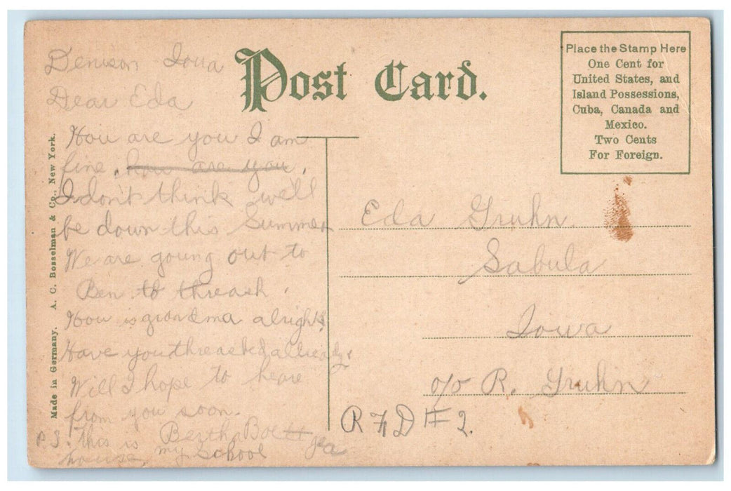 c1910 Building of Denison High School Denison Iowa IA Posted Antique Postcard
