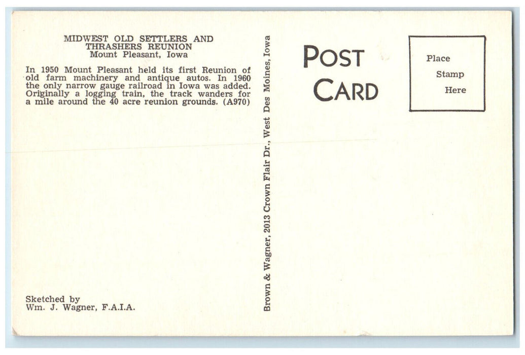 c1950's Midwest Old Settlers and Thrashers Reunion Mount Pleasant IA Postcard