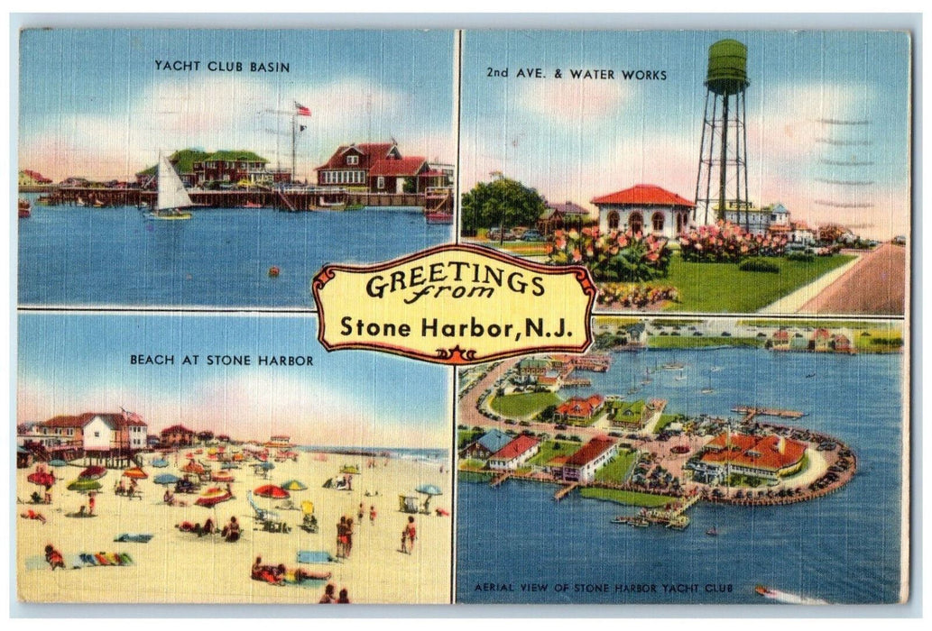 1959 Greetings from Stone Harbor New Jersey NJ Aerial Multiview Postcard