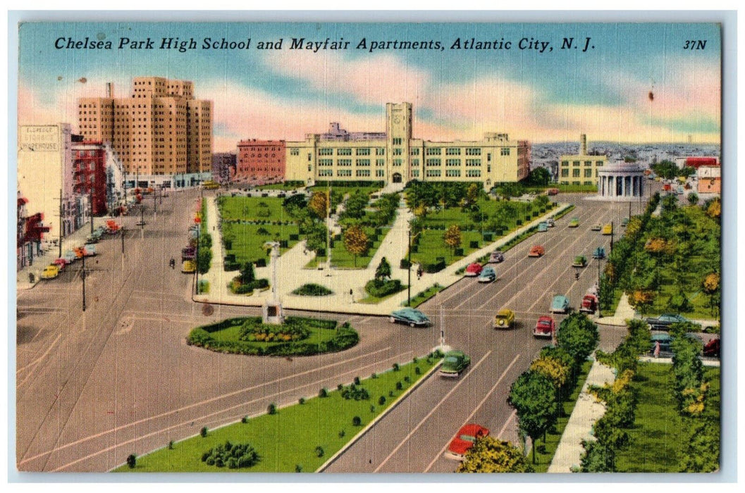 1959 Chelsea Park High School and Mayfair Apartments Atlantic City NJ Postcard