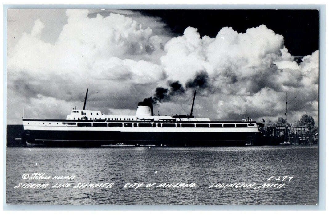 c1940's Stream Line Steamer City Of Midland Ludington MI RPPC Photo Postcard
