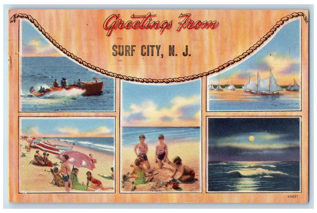 c1950's Greetings from Surf City New Jersey NJ Vintage Posted Postcard