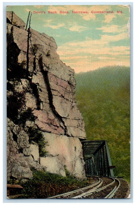 1913 Devil's Back Bone Narrows Rail Road Cumberland Maryland MD Vintage Postcard