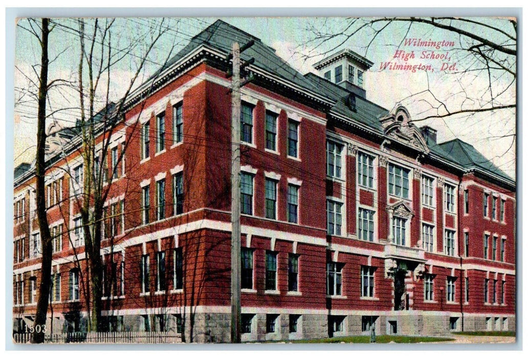 1909 Wilmington High School Building Wilmington Delaware DE Vintage Postcard