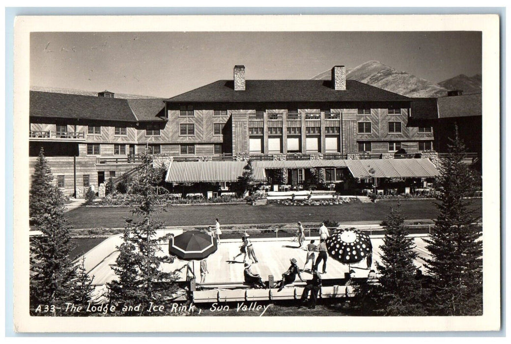 c1940's The Lodge And Ice Rink Sun Valley California CA RPPC Photo Postcard