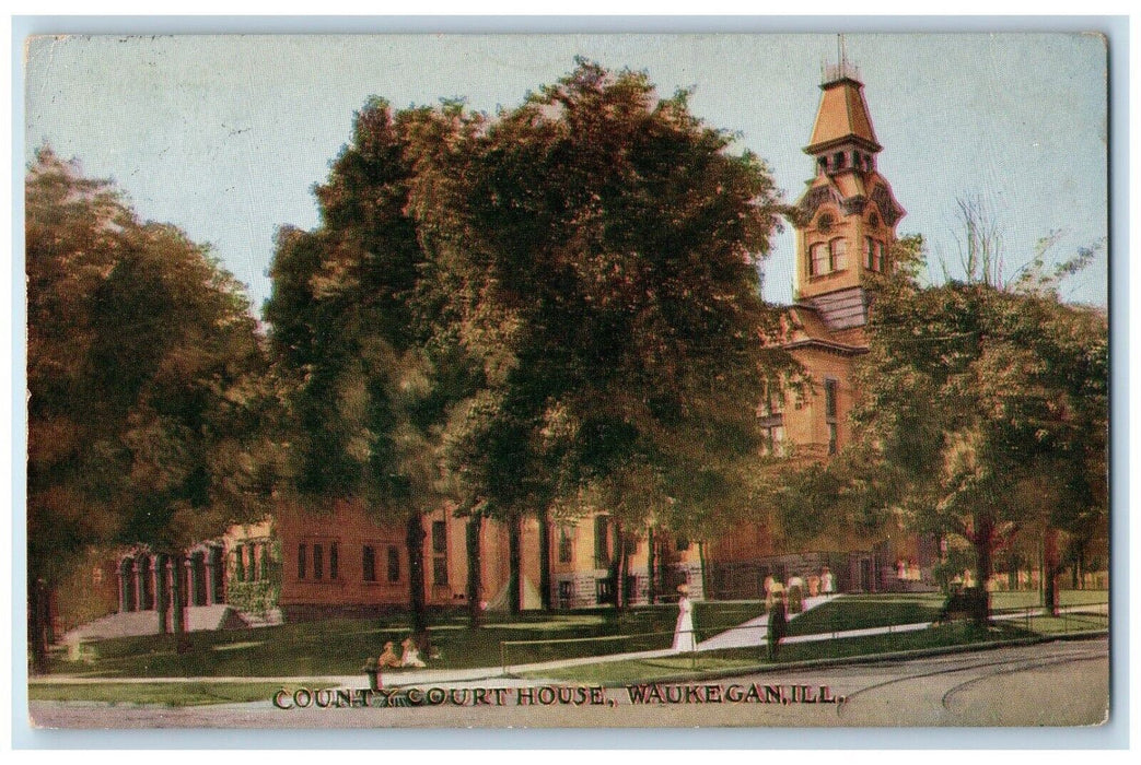 1908 County Court House Building Waukegan Illinois IL Antique Vintage Postcard