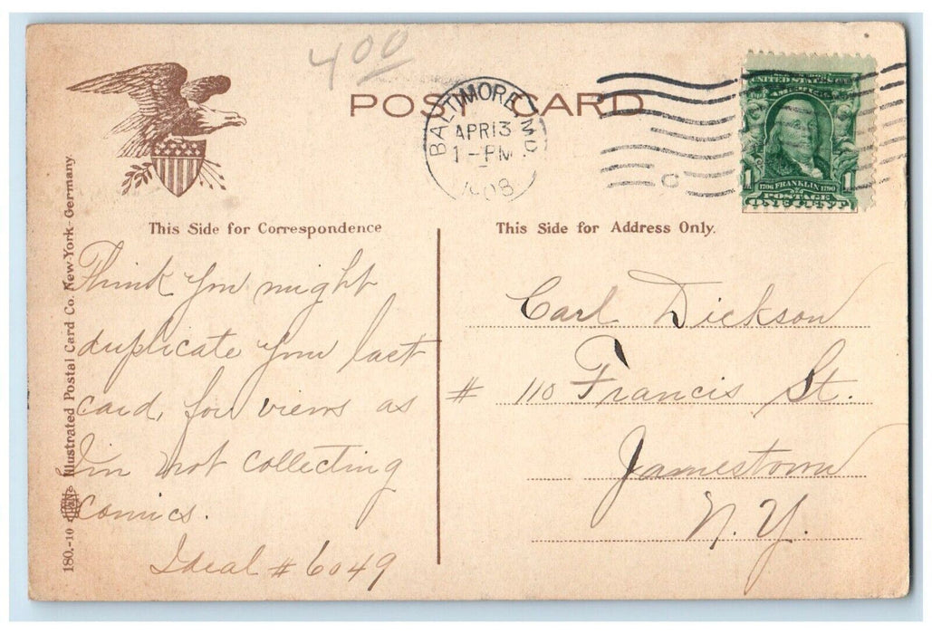 1908 Lexington Street Shopping District Night View Baltimore Maryland Postcard