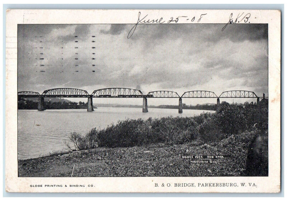 1908 Overlooking B & O Bridge Parkersburg West Virginia W VA Vintage Postcard