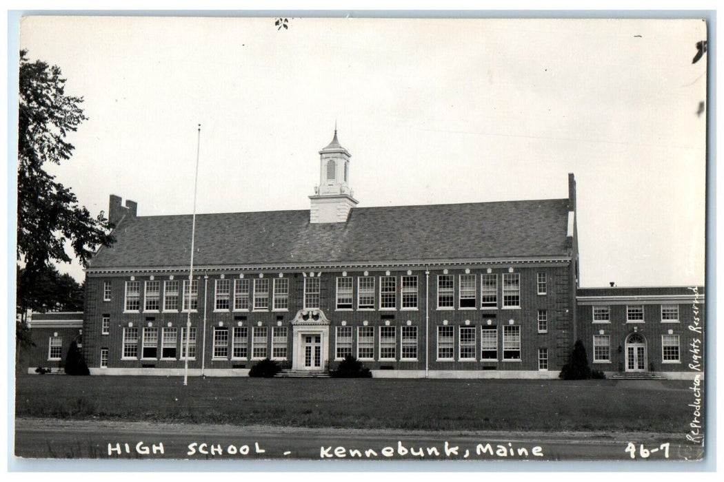 c1940's High School Building Kennebunk Maine ME Vintage RPPC Photo Postcard