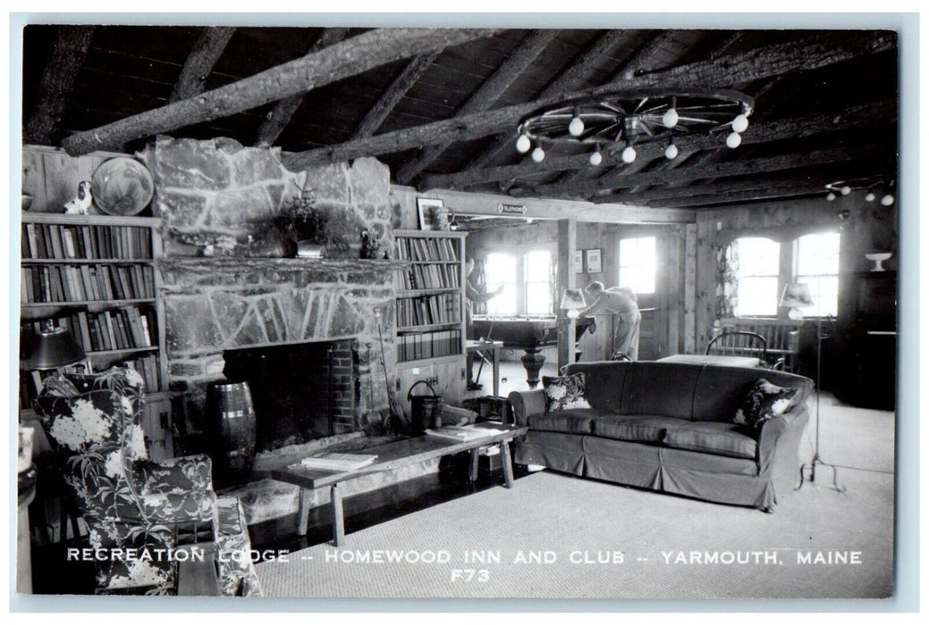 Recreation Lodge Homewood Inn And Club Interior Yarmouth ME RPPC Photo Postcard
