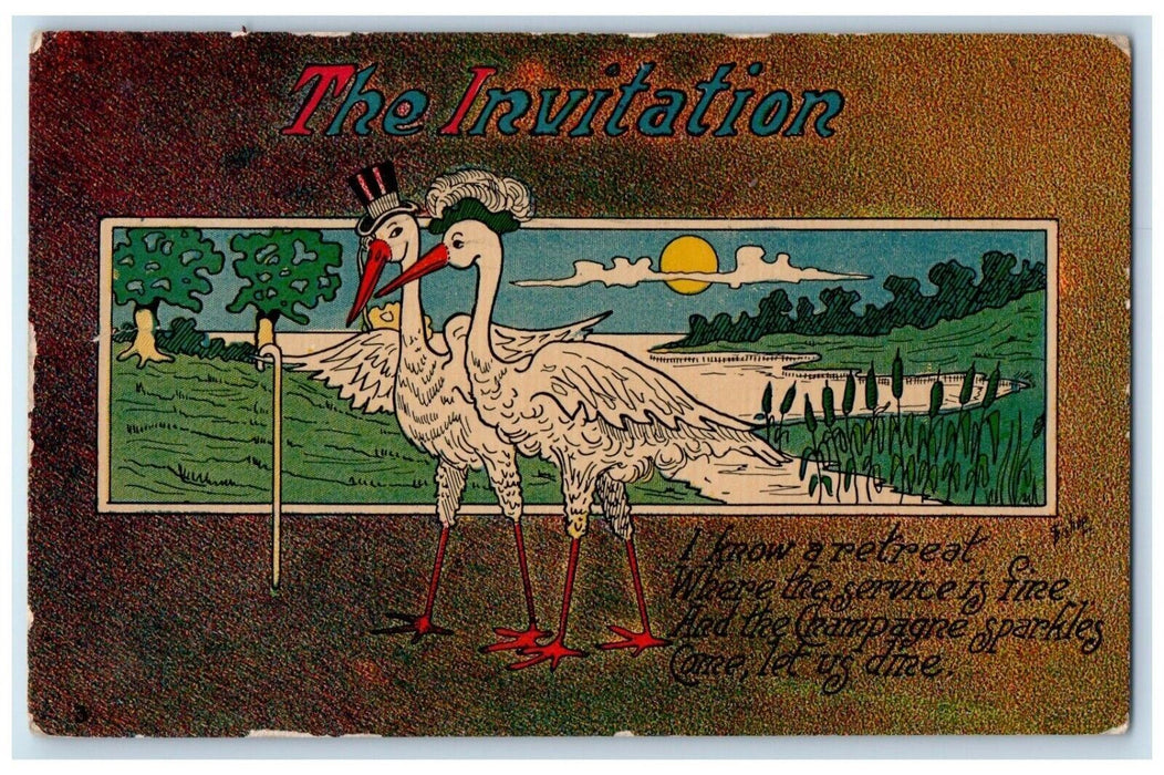 c1910's Anthropomorphic Stork Retreat Sun And Trees Paxton Illinois IL Postcard