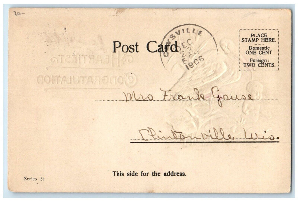 1906 Heartiest Congratulations Stork Baby Embossed Gaysville Vermont VT Postcard