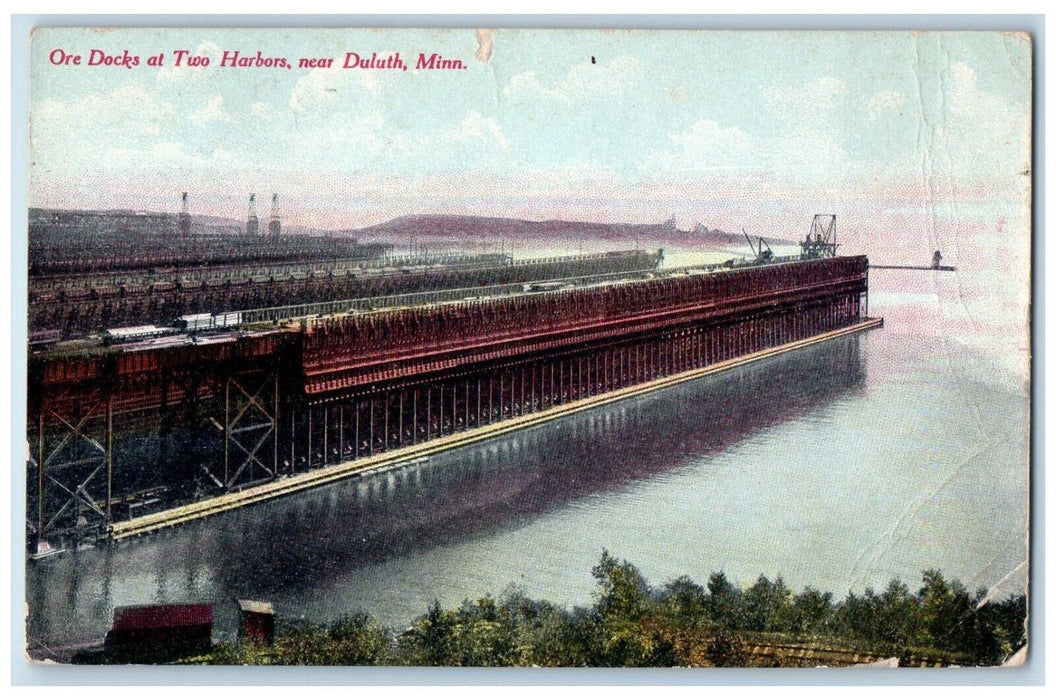 1911 Ore Docks Two Harbors Exterior Port Shipyard Near Duluth Minnesota Postcard