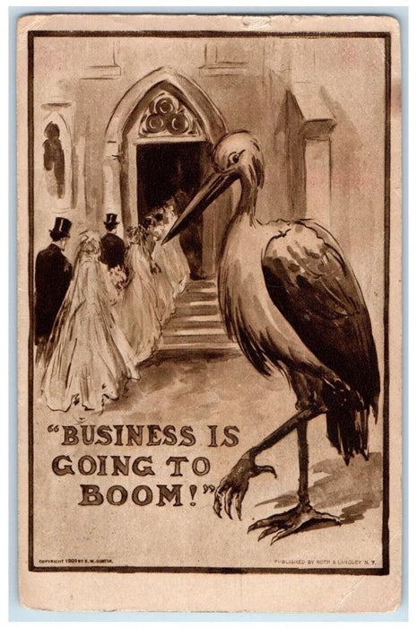 1909 Stork Couple Wedding Business Is Going To Boom San Francisco CA Postcard