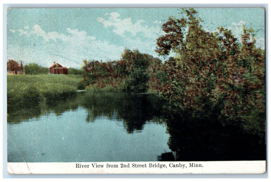 c1915 River View From 2nd Street Bridge Lake Trees Canby Minnesota MN Postcard