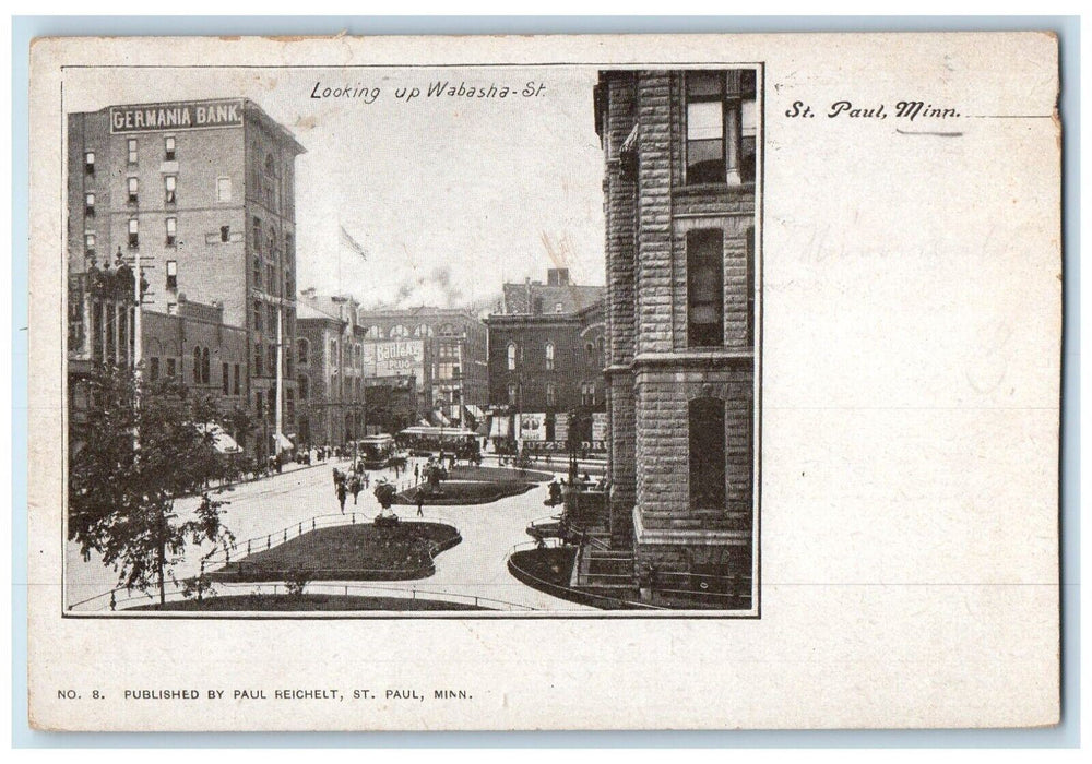 c1905 Looking Up Wabasha Exterior Streetcar Street St. Paul Minnesota Postcard