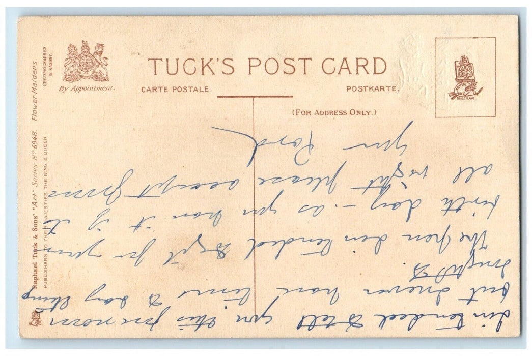c1910's Many Happy Returns Pretty Girl Flowers Tuck's Posted Antique Postcard