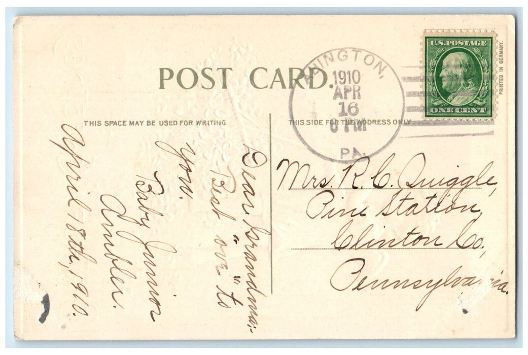 1910 Birthday Greetings Angel Shamrock Clouds Abington Pennsylvania PA Postcard