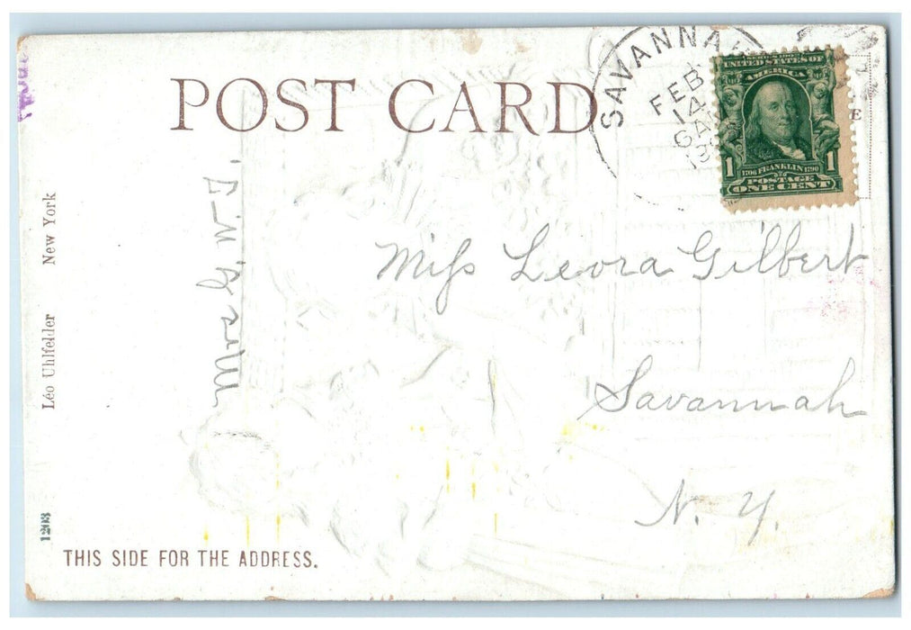 Children Girls In Basket Flowers Embossed Savannah New York NY Antique Postcard