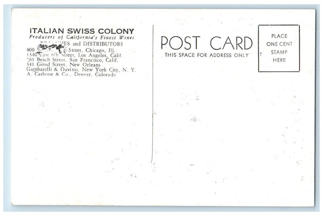 c1950's Wine Vaults Barrels Italian Swiss Colony Winery Asti CA Postcard