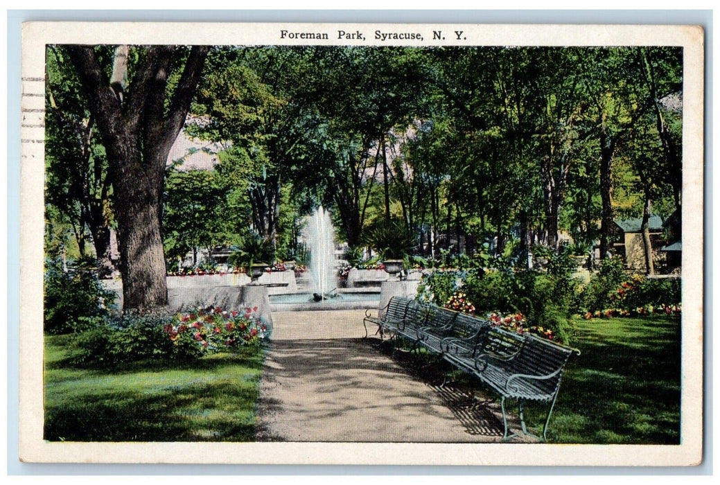 1928 Fountain Chairs Foreman Park Scene Syracuse New York NY Postcard