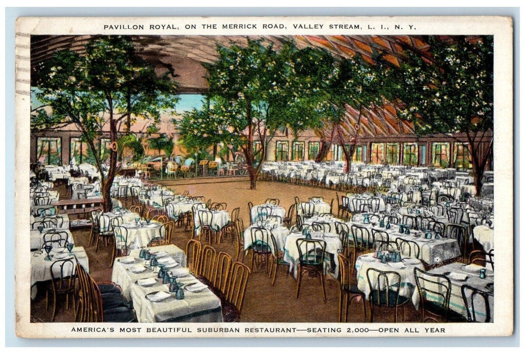 1933 Pavilion Royal Suburban Restaurant Dining Valley Stream LI NY Postcard