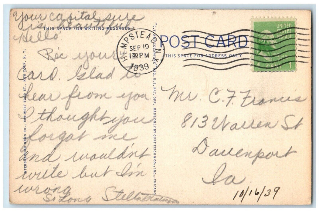 1939 Monument Crowd Scene Public Park Hempstead Long Island New York NY Postcard