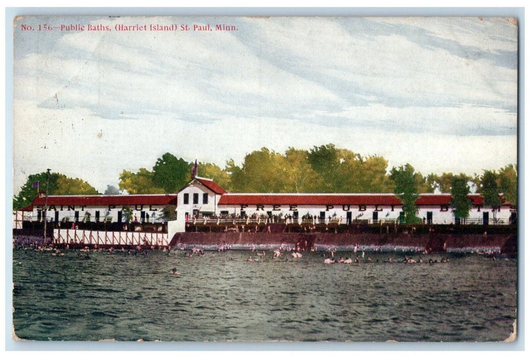 1910 Public Baths Harriet Island Mississippi River St. Paul Minnesota Postcard