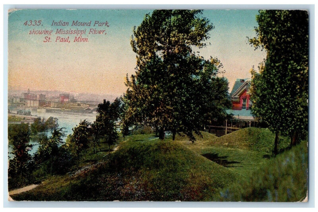 c1910 Indian Mound Park Showing Mississippi River St. Paul Minnesota MN Postcard