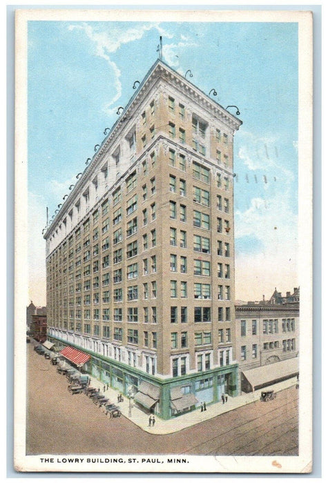 1916 Lowry Building Exterior Street Classic Cars St. Paul Minnesota MN Postcard