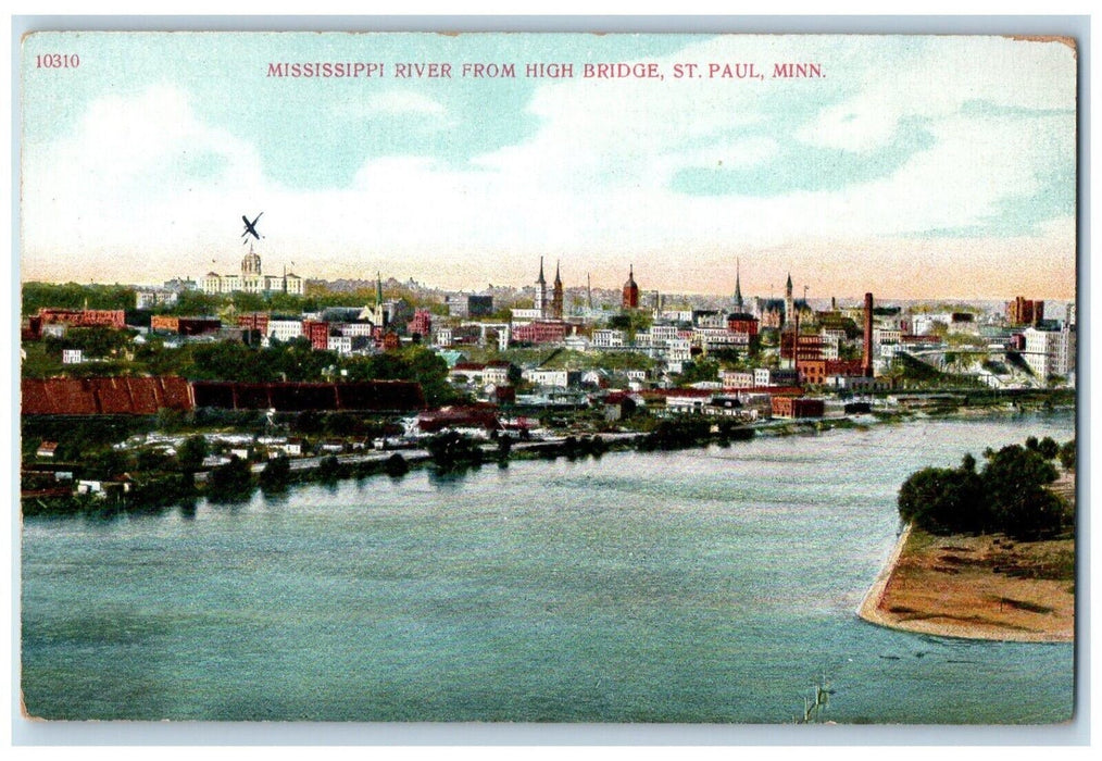 c1910 Mississippi River High Bridge Lake Exterior St. Paul Minnesota MN Postcard