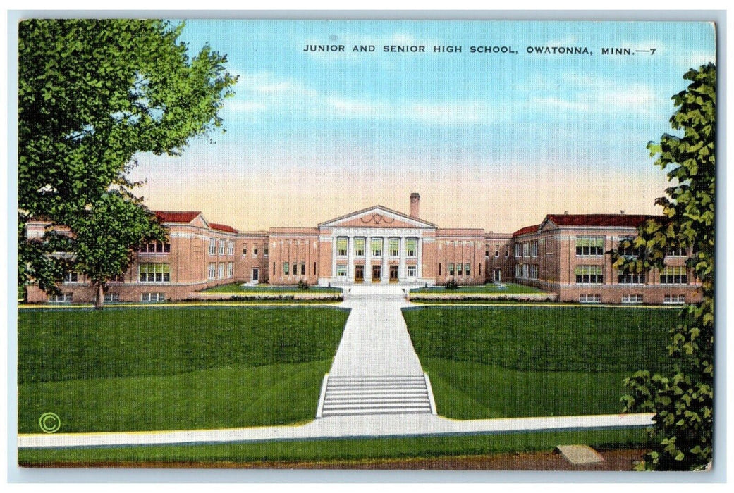 c1940 Junior Senior High School Exterior Building Owatonna Minnesota MN Postcard