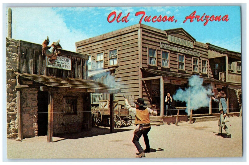 c1960's The Bank Holdup Gun Shooting Scene Old Tucson Arizona AZ Postcard