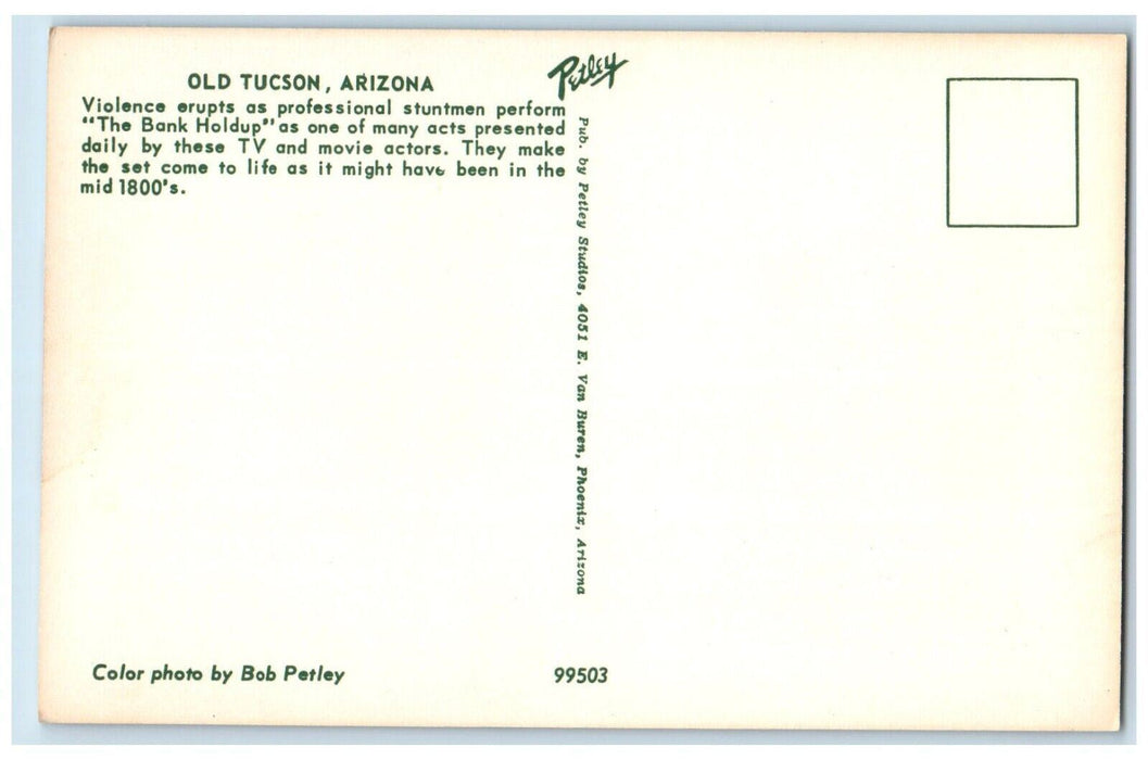 c1960's The Bank Holdup Gun Shooting Scene Old Tucson Arizona AZ Postcard
