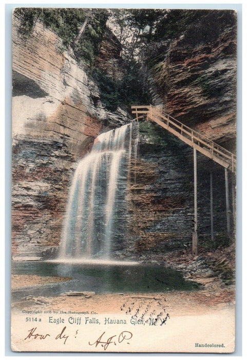 1906 Eagle Cliff Falls Havana Glen New York NY Weguetonsing MI Postcard
