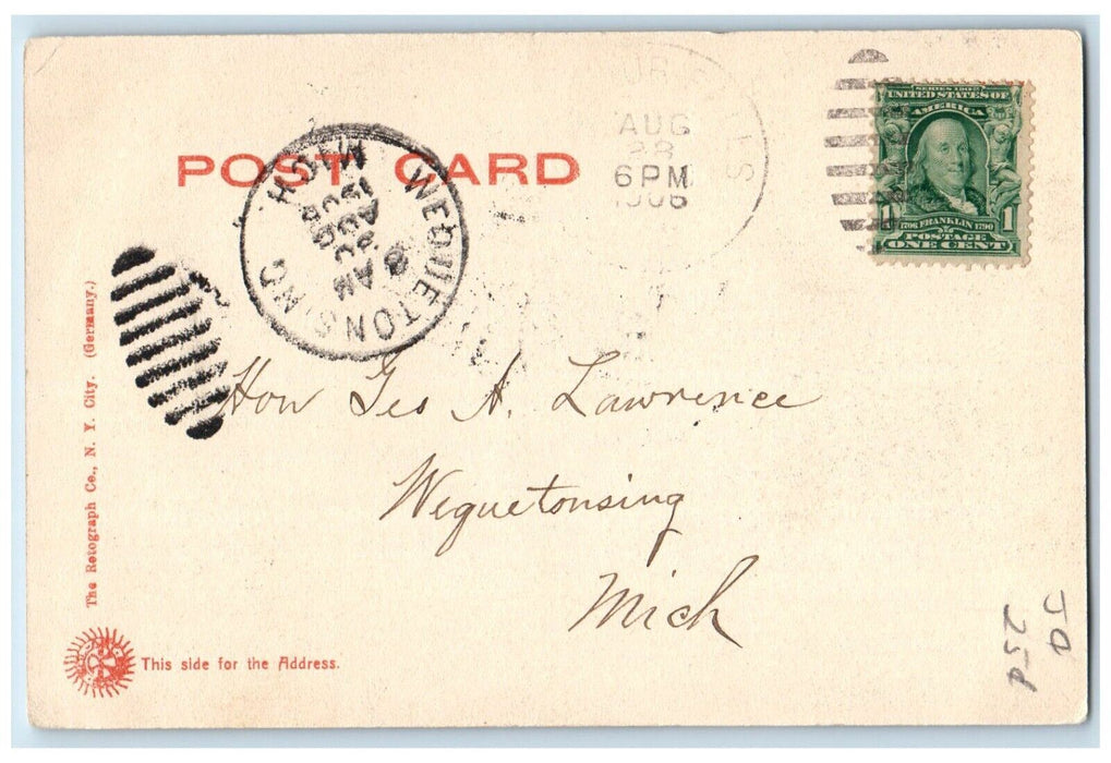 1906 Eagle Cliff Falls Havana Glen New York NY Weguetonsing MI Postcard