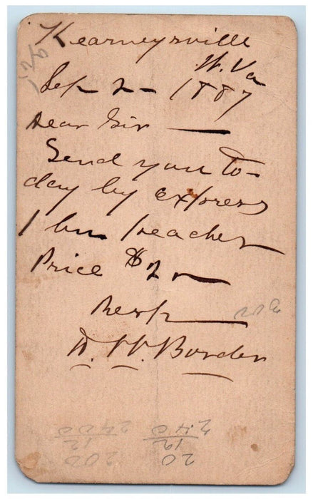 1887 Send By Express Kearneysville Martinsburg WV Posted Postal Card
